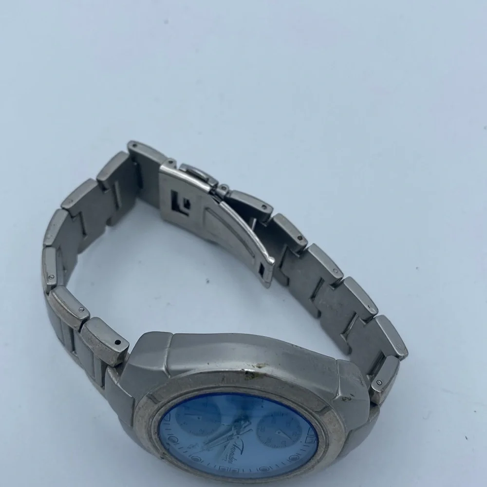 Fondini Men wristwatch watch chrome color light blue face stainless steel